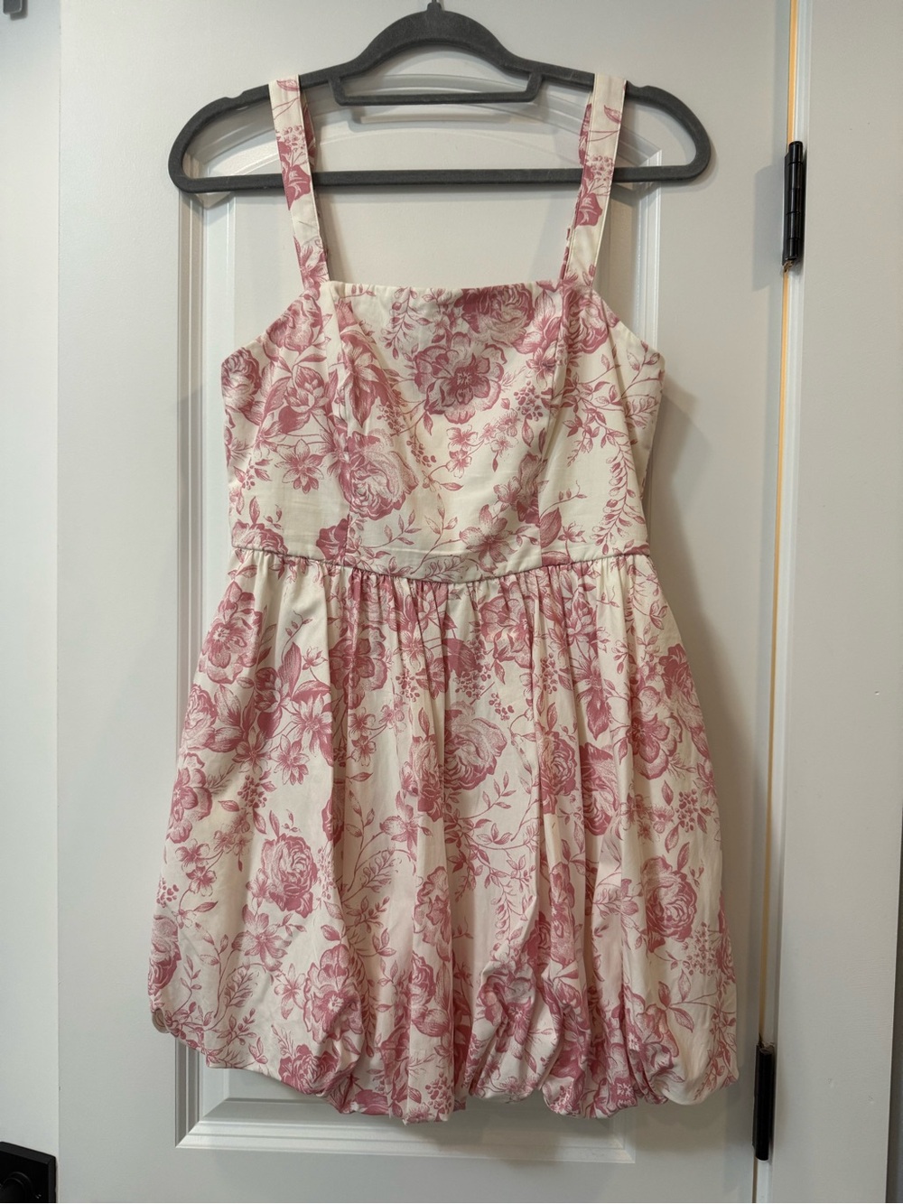 Floral Bubble Dress in Cream and Dusty Rose balloon skirt